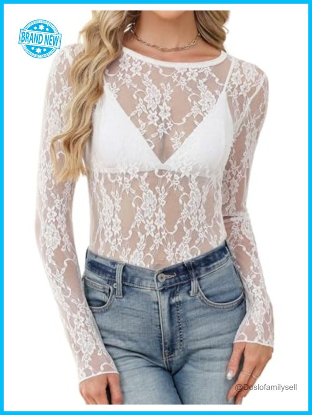 LOMON Women's Mesh Lace Long Sleeve See Through Blouse Party Club Top